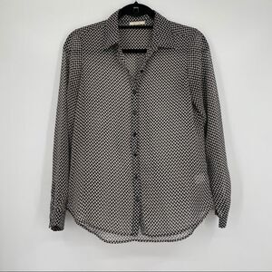 🐇 Pleione Women's 70s Inspired Striped Sheer Chiffon Button Down Shirt